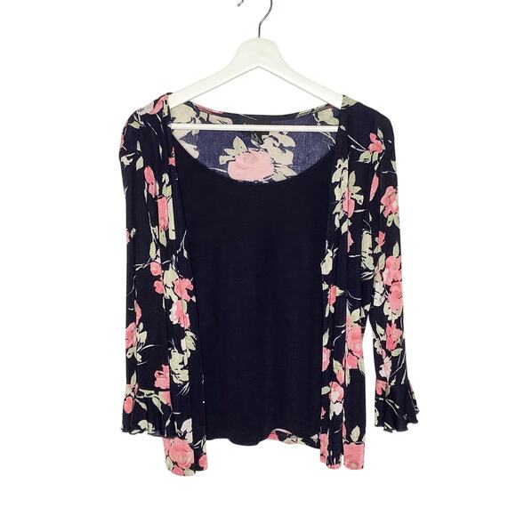 Bay Studio Tops - Bay Studio Navy Pink Floral Layered Look Blouse Top Medium